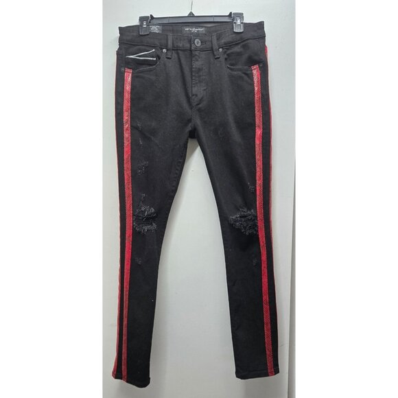 CULT of Individuality Designer Jeans Black Denim Red Snakeskin Distressed NWT - Picture 1 of 10